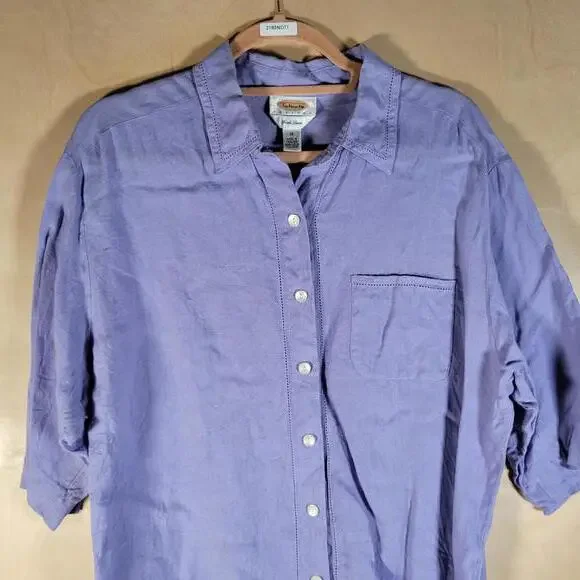 Talbots Petites Irish Linen Lilac Button Front Shirt Women Petite Size 16P - Picture 6 of 10